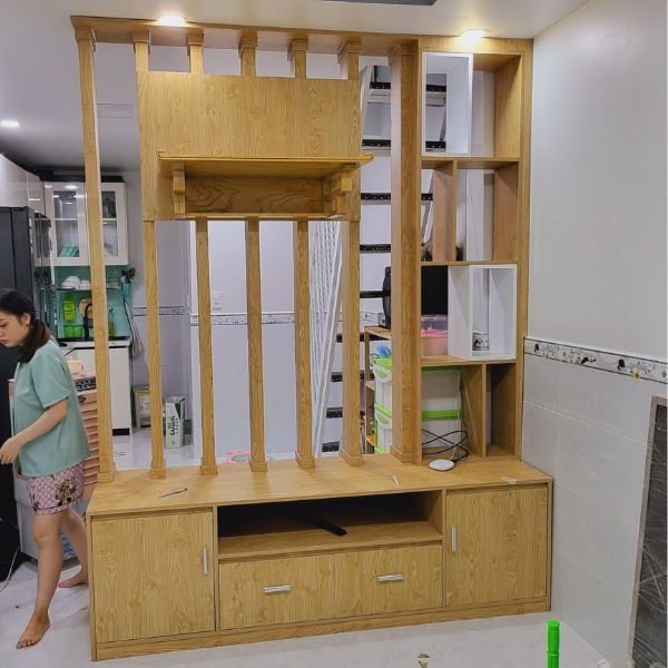 kệ gỗ tivi kết hợp trang thờ treo