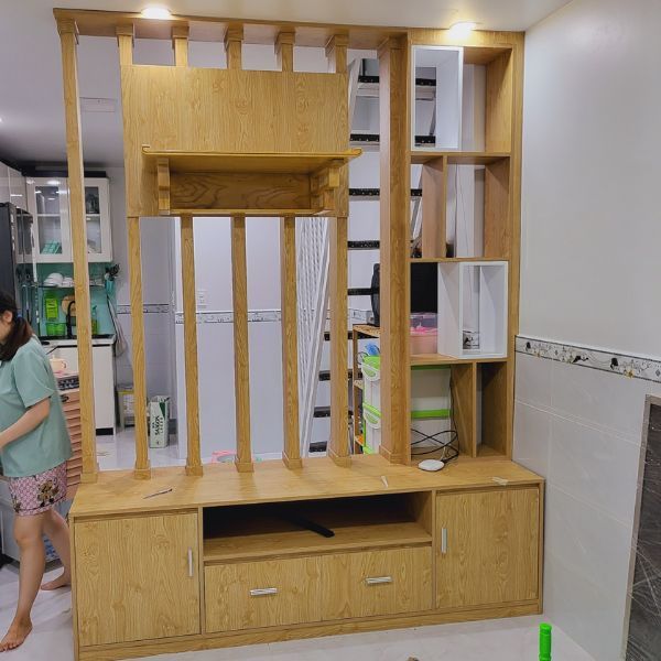 kệ gỗ tivi kết hợp trang thờ treo