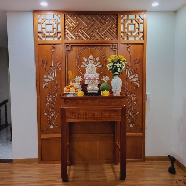 Vách ốp bàn thờ Phật hoa sen