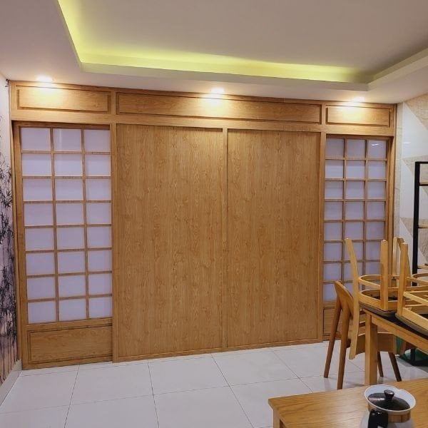 Vách ngăn phòng máy lạnh - cửa lùa phong cách Nhật Bản