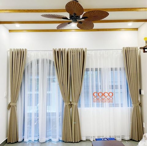 rèm vải màu be 2 lớp