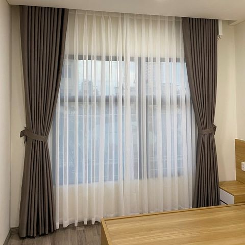 rèm vải bố màu nâu