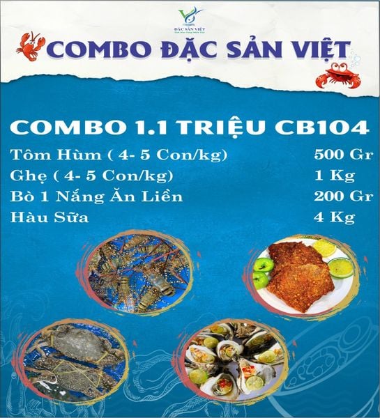  COMBO Hải Sản (Tôm Hùm + Bò 1 Nắng Ăn Liền + Ghẹ + Hàu Sữa) 