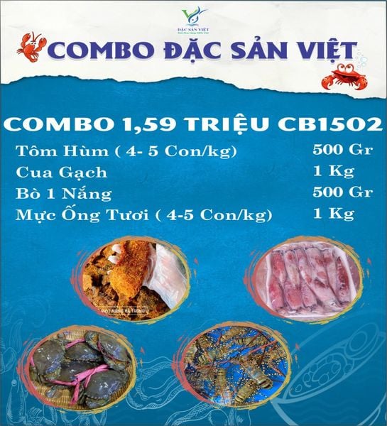  COMBO Hải Sản (Tôm Hùm + Bò 1 Nắng + Cua Gạch + Mực Ống Tươi) 