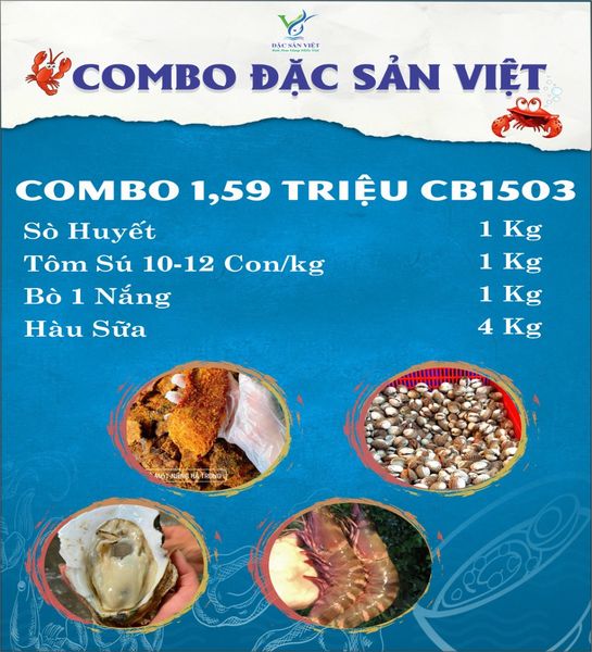  COMBO Hải Sản (Tôm Sú Biển + Bò 1 Nắng + Hàu Sữa + Sò Huyết) 