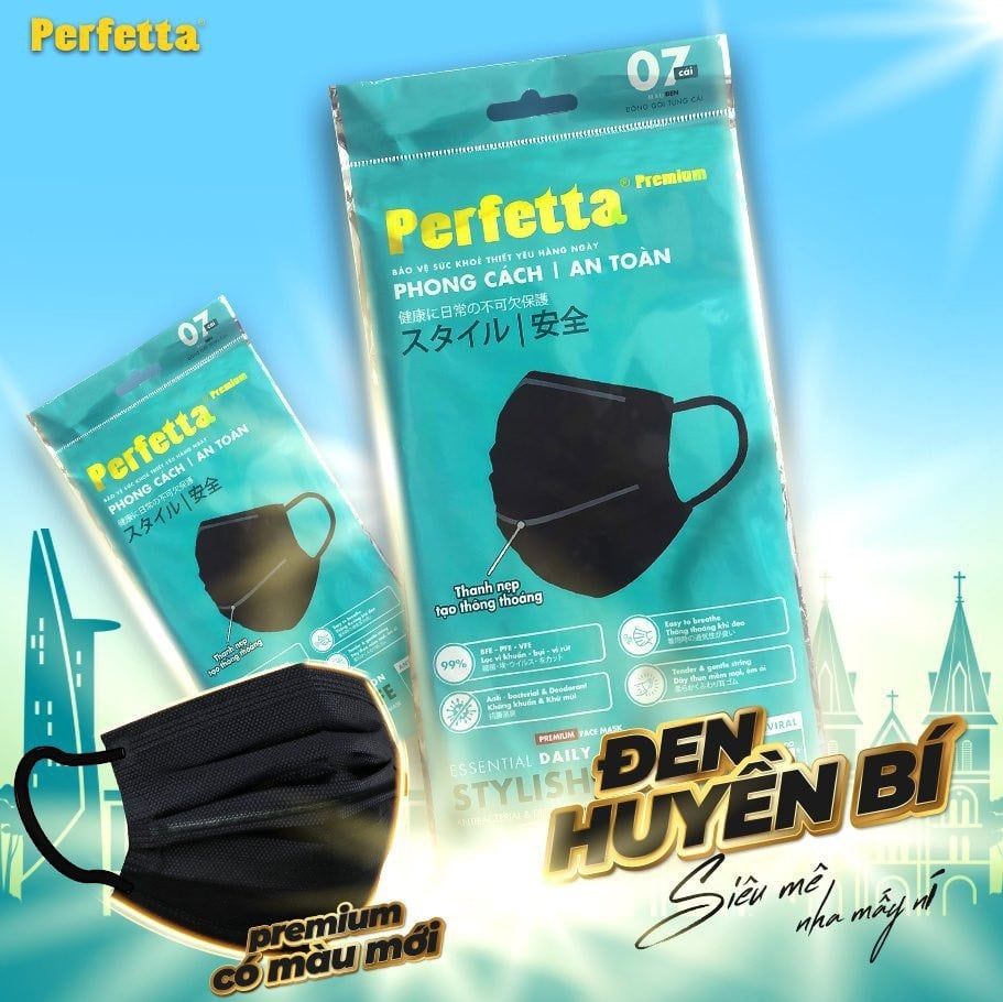 Khẩu Trang Perfetta Premium AG+, 2 Thanh Nẹp Thông Thoáng, Dạng Gói (7 cái/bịch)