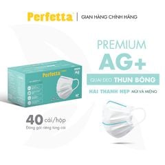[Premium AG+] Khẩu Trang Cao Cấp Chuẩn Nhật Perfetta Premium AG+, 2 Thanh Nẹp Thông Thoáng (40 cái/hộp)