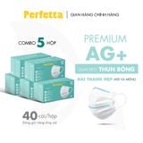  Combo 5 hộp khẩu trang y tế 3 lớp PERFETTA Premium cao cấp hai thanh mũi miệng phủ Nano đồng (40 cái/hộp) 