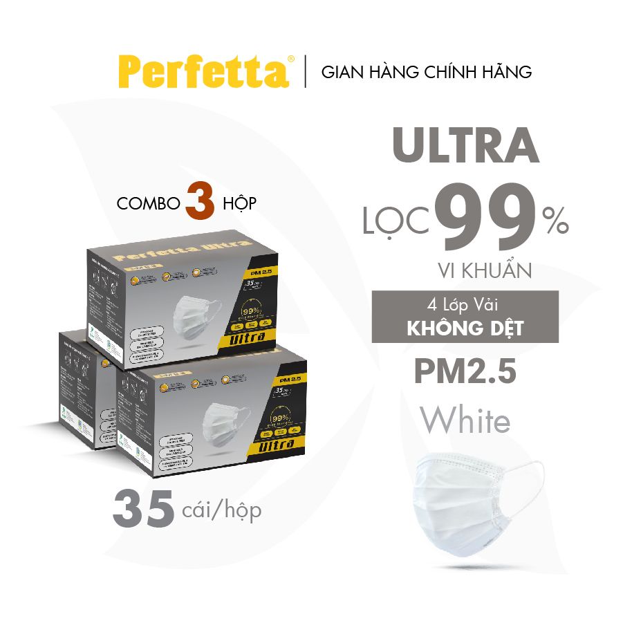  Combo 3 hộp khẩu trang Perfetta Ultra 4 lớp lọc bụi mịn PM 2.5 (35 cái/hộp) 