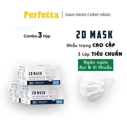 Khẩu Trang 2D MASK Cao Cấp 3 Lớp Mềm Mịn, Quai Đeo Thun Dẹp 6 Li (50 cái/hộp)