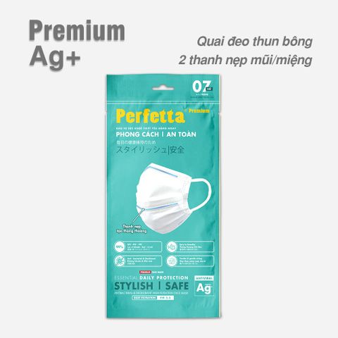 Khẩu Trang Perfetta Premium AG+, 2 Thanh Nẹp Thông Thoáng, Dạng Gói (7 cái/bịch)