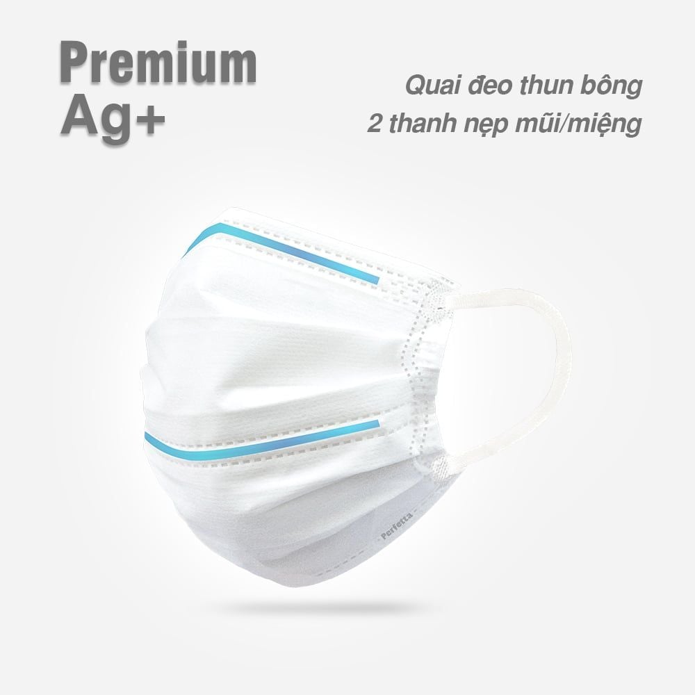 [Premium AG+] Khẩu Trang Cao Cấp Chuẩn Nhật Perfetta Premium AG+, 2 Thanh Nẹp Thông Thoáng (40 cái/hộp)