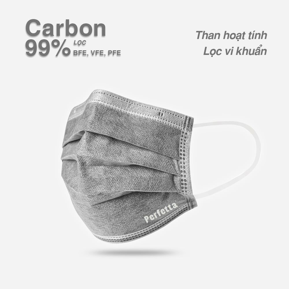 Khẩu Trang Perfetta Carbon Than Hoạt Tính, 4 Lớp, Lọc Mùi (40 Cái/Hộp)