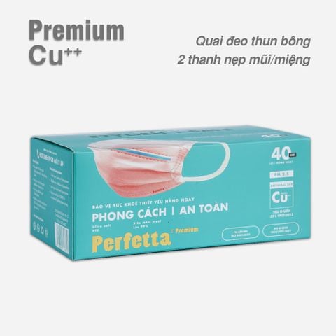 Khẩu trang y tế 3 lớp Perfetta Premium cao cấp hai thanh mũi miệng phủ Nano đồng (40 cái/hộp)