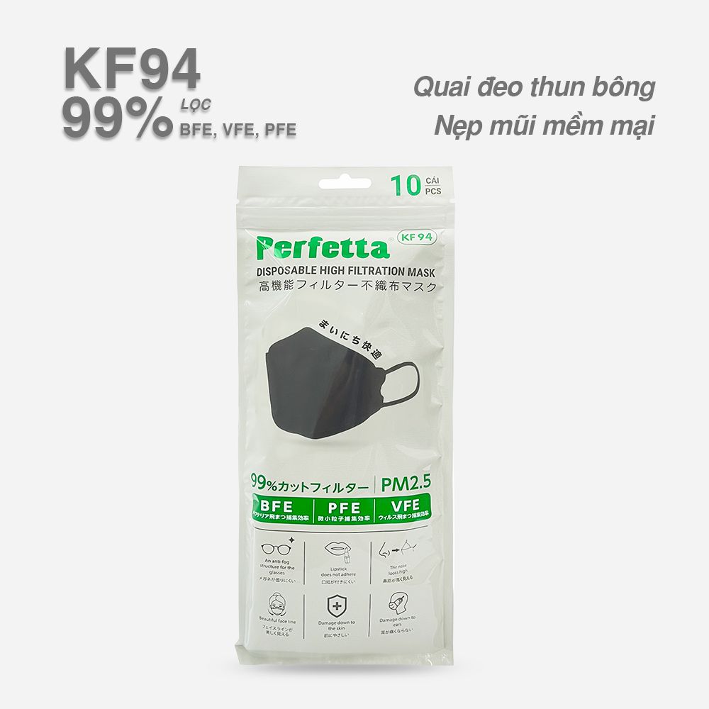 Khẩu Trang Perfetta KF94 Cao Cấp, 3 Lớp, Chuẩn Hàn Quốc, Dạng Gói (10 cái/gói)