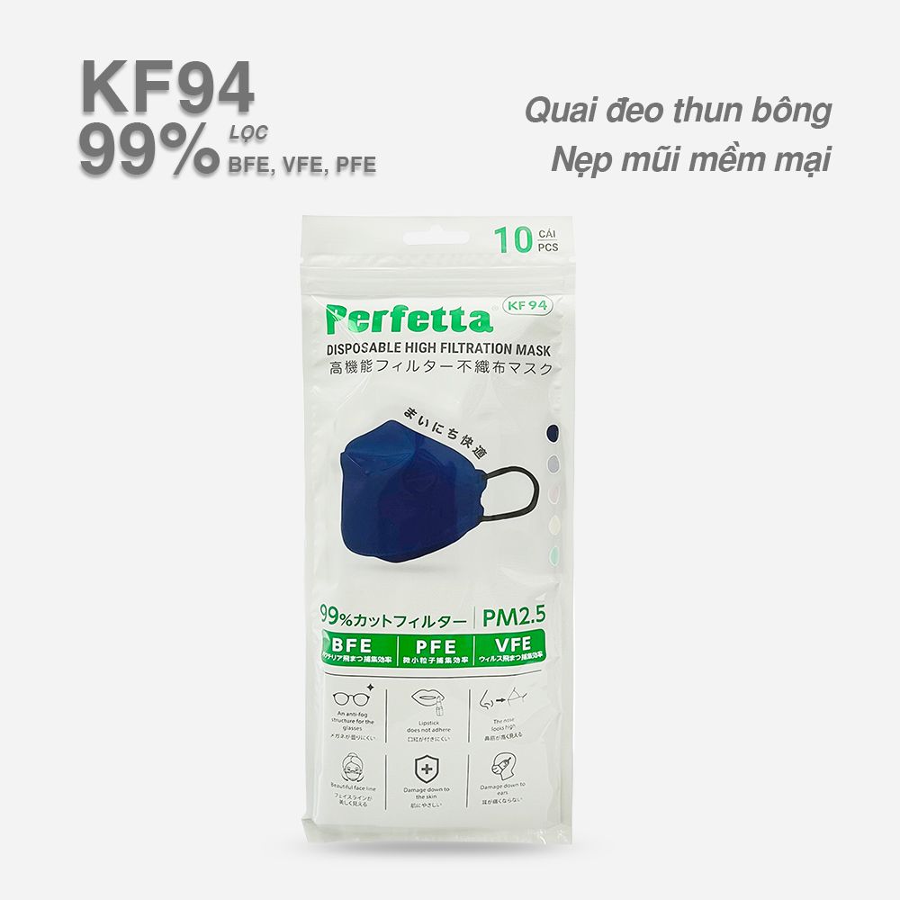 Khẩu Trang Perfetta KF94 Cao Cấp, 3 Lớp, Chuẩn Hàn Quốc, Dạng Gói (10 cái/gói)