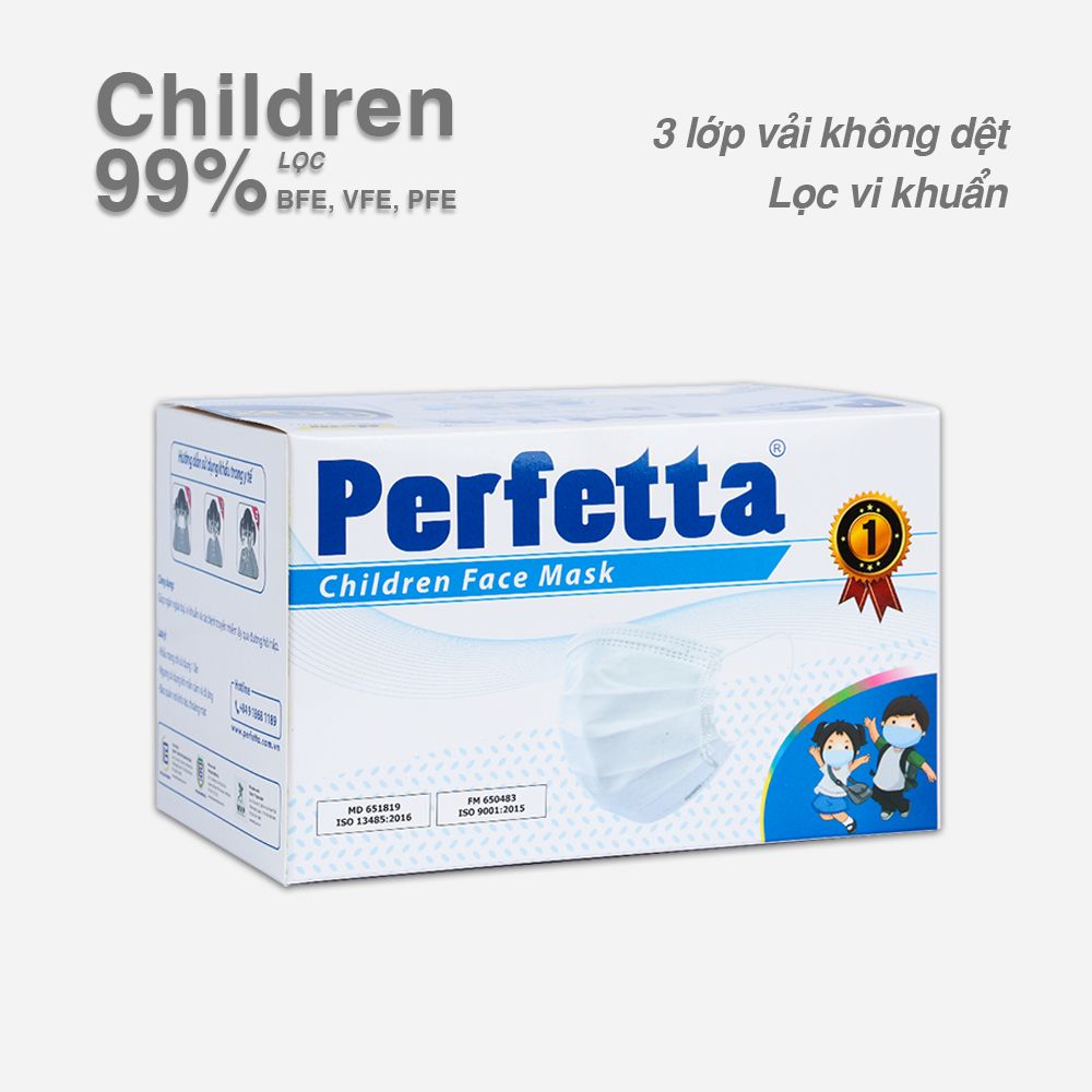 Khẩu trang y tế 3 lớp Perfetta Trẻ Em Trắng/Xanh (35 Cái/Hộp)