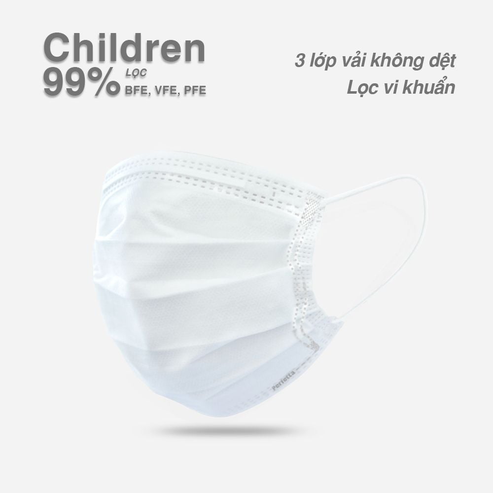 Khẩu trang y tế 3 lớp Perfetta Trẻ Em Trắng/Xanh (35 Cái/Hộp)