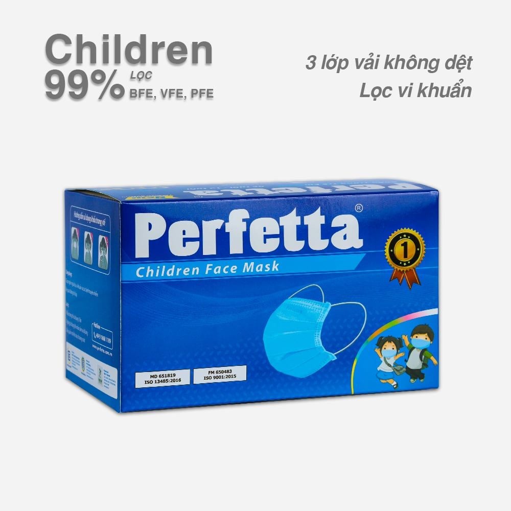 Khẩu trang y tế 3 lớp Perfetta Trẻ Em Trắng/Xanh (35 Cái/Hộp)