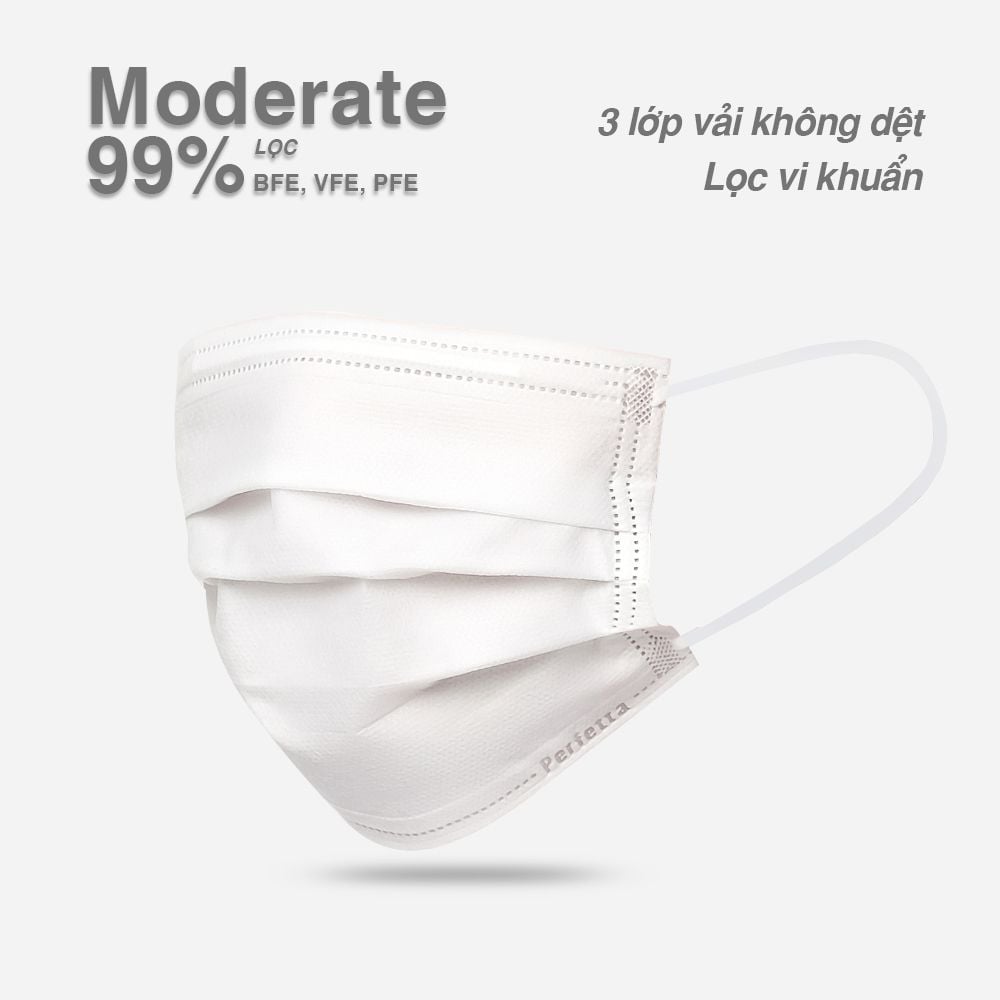 Khẩu Trang Perfetta Moderate, 3 Lớp, Dễ Thở (50 Cái/ Hộp)