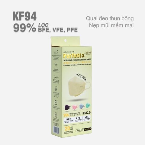 Khẩu Trang Perfetta KF94, 3 Lớp, Chuẩn Form Hàn Quốc (20 Cái/Hộp)