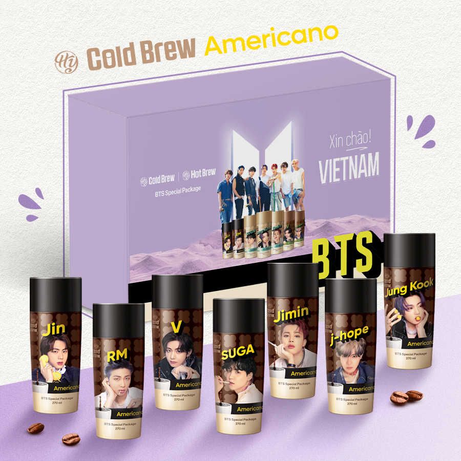  Cafe HY Cold Brew Americano Coffee phiên bản BTS - Combo 7 chai 