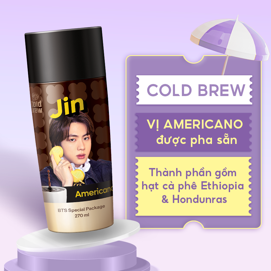  Cà phê Cold Brew vị Americano Coffee phiên bản BTS - Cafe lon uống lạnh, sử dụng ngay - Chai 270ml 