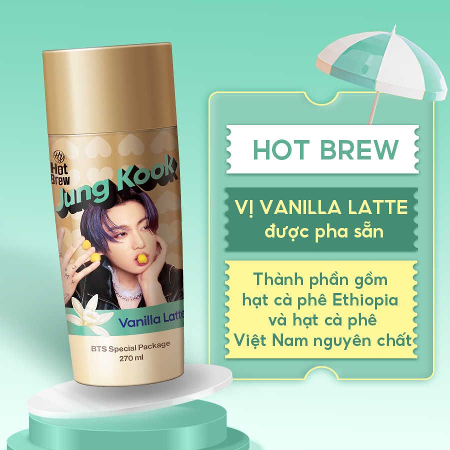 Cafe HY Hot Brew Vanilla Latte Coffee phiên bản BTS - Combo 7 chai 