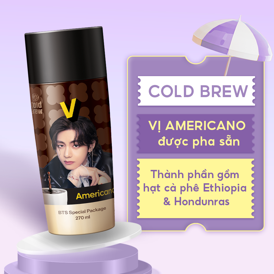  Cà phê Cold Brew vị Americano Coffee phiên bản BTS - Cafe lon uống lạnh, sử dụng ngay - Chai 270ml 