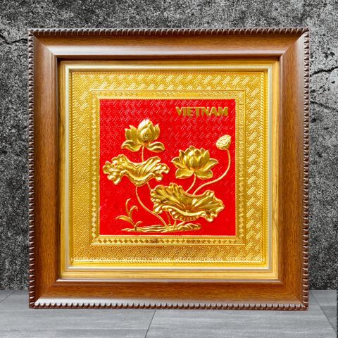 TRANH ĐỒNG HOA SEN, DÁT VÀNG (30cm*30cm)
