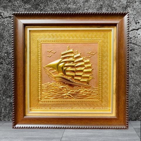 TRANH ĐỒNG THUẬN BUỒM XUÔI GIÓ, DÁT VÀNG (30cm*30cm)