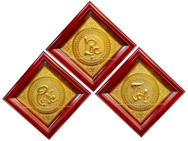 BỘ TRANH ĐỒNG CHỮ PHÚC LỘC THỌ, MẠ VÀNG 24K (40cm x 40cm)