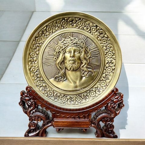 TRANH ĐỒNG CÔNG GIÁO - CHÂN DUNG CHÚA GIÊSU - MÃO GAI (Đk 19cm ; Cao 25cm)