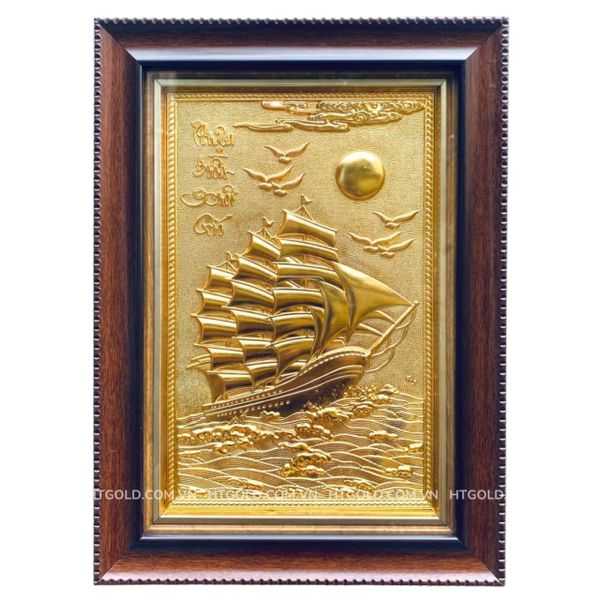 TRANH ĐỒNG THUẬN BUỒM XUÔI GIÓ, DÁT VÀNG (38cm*8cm)