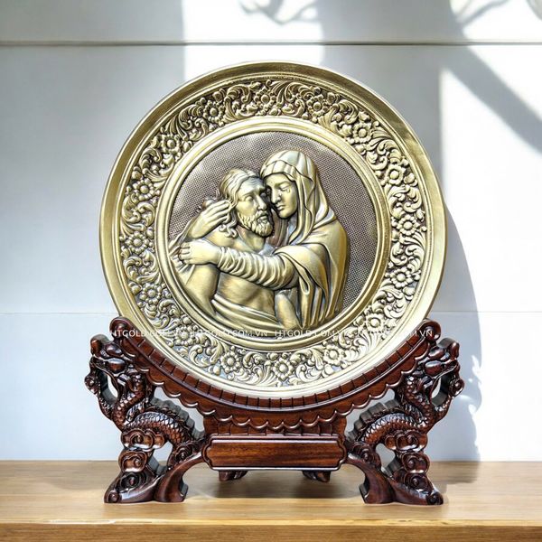 TRANH ĐỒNG CÔNG GIÁO - ĐỨC MẸ SẦU BI (Đk 19cm; Cao 25cm)