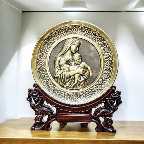 TRANH ĐỒNG CÔNG GIÁO - ĐỨC MẸ MARIA BẾ CHÚA GIÊSU (Đk 19cm; Cao 25cm)