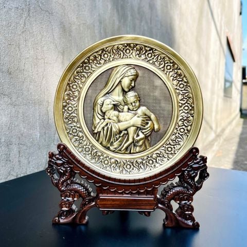 TRANH ĐỒNG CÔNG GIÁO - ĐỨC MẸ MARIA BẾ CHÚA GIÊSU (Đk 19cm; Cao 25cm)
