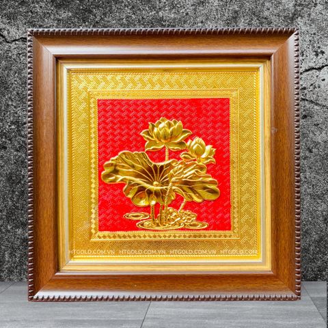 TRANH ĐỒNG HOA SEN, DÁT VÀNG (30cm*30cm)