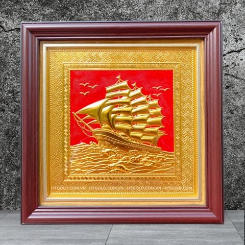 TRANH ĐỒNG THUẬN BUỒM XUÔI GIÓ, DÁT VÀNG (30cm*30cm)
