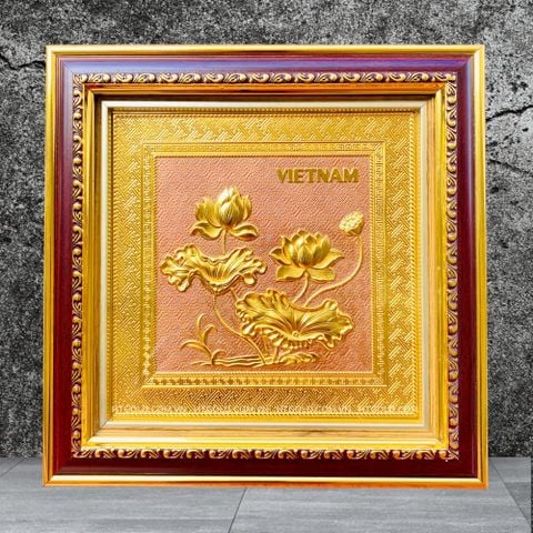 TRANH ĐỒNG HOA SEN, DÁT VÀNG (30cm*30cm)