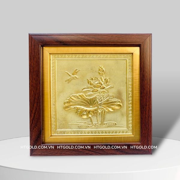 TRANH HOA SEN BẰNG ĐỒNG VÀNG (20cm x 20cm)