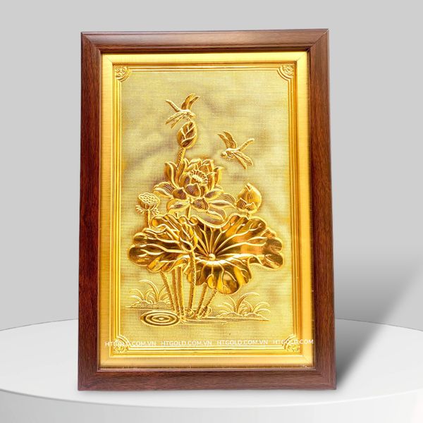 TRANH HOA SEN BẰNG ĐỒNG, MẠ VÀNG 24K <> (Kích thước 24cm x 34cm)