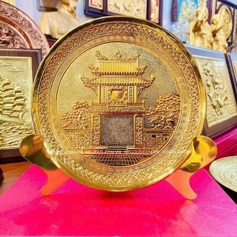 TRANH ĐĨA ĐỒNG KHUÊ VĂN CÁC MẠ VÀNG 24K (Đường kính 20cm)