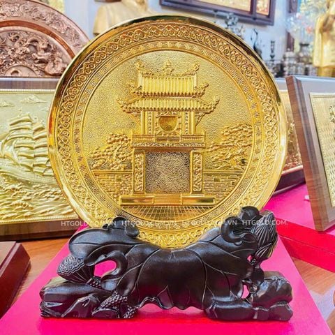 TRANH ĐĨA ĐỒNG KHUÊ VĂN CÁC MẠ VÀNG 24K (Đường kính 20cm)