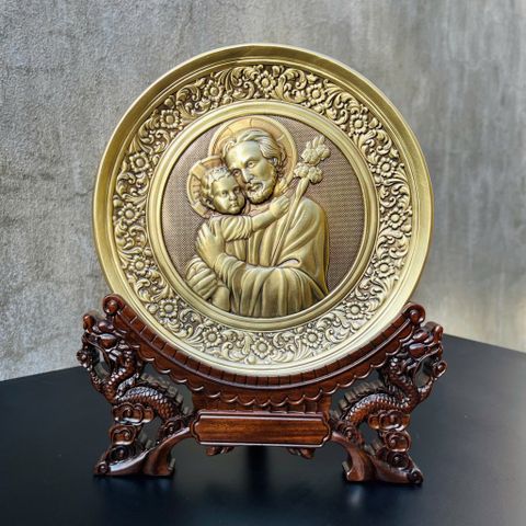 TRANH ĐỒNG CÔNG GIÁO - THÁNH GIUSE BẾ CHÚA (Đường kính 19cm; Cao 25cm)