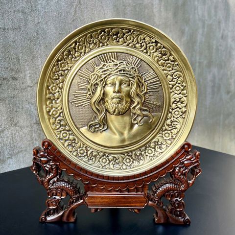 TRANH ĐỒNG CÔNG GIÁO - CHÂN DUNG CHÚA GIÊSU - MÃO GAI (Đk 19cm ; Cao 25cm)