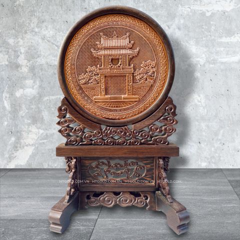 QUÀ TẶNG KHUÊ VĂN CÁC, ĐỒNG ĐỎ + GIÁ ĐỂ BÀN GỖ CẨM (Cao 48cm; Ngang 30cm)