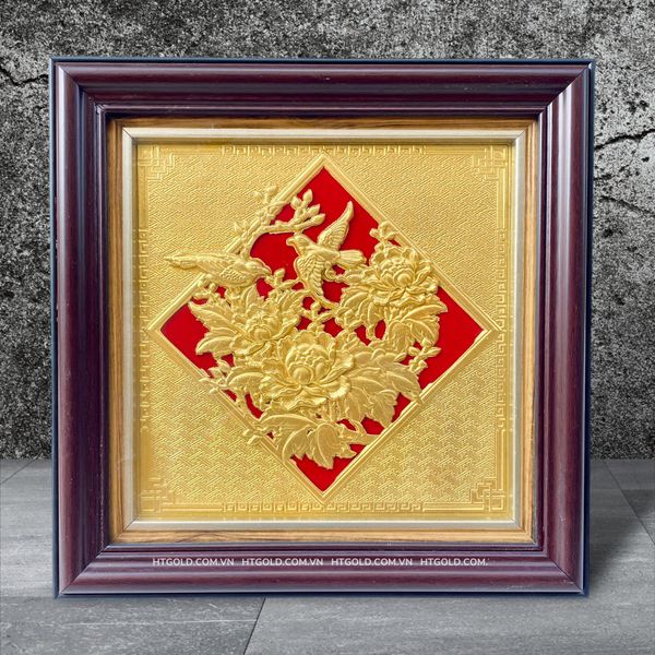 QUÀ TẶNG TRANH UYÊN ƯƠNG BẰNG ĐỒNG, MẠ VÀNG 24K (KT 26cm x 26cm)