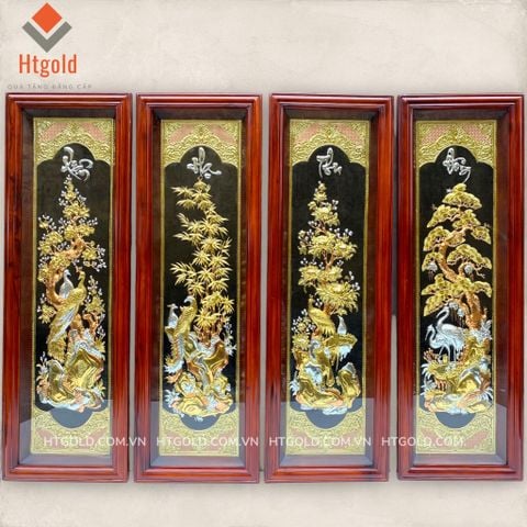 BỘ TRANH ĐỒNG TỨ QUÝ, DÁT VÀNG BẠC (Kích thước 28 - 88cm)