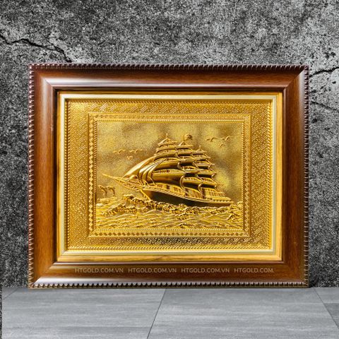 TRANH ĐỒNG THUYỀN BUỒM, MẠ VÀNG 24k (Kích thước 28cm x 34cm)...